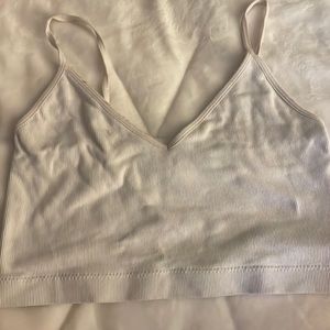 V Neck White Stretchy Garage Tanktop